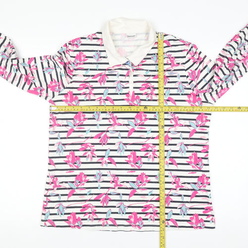 Damart Women’s Multicoloured Floral Stripe Cotton Long Sleeve Polo Top Size 18/20
