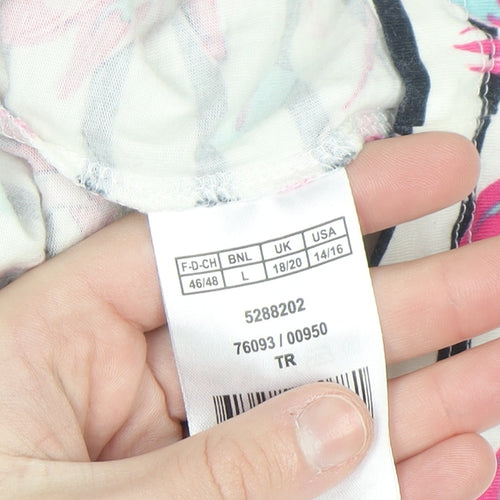 Damart Women’s Multicoloured Floral Stripe Cotton Long Sleeve Polo Top Size 18/20