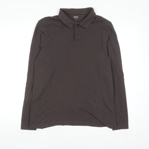 ASOS Men's Brown Long Sleeve Cotton Polo Shirt M Regular Fit