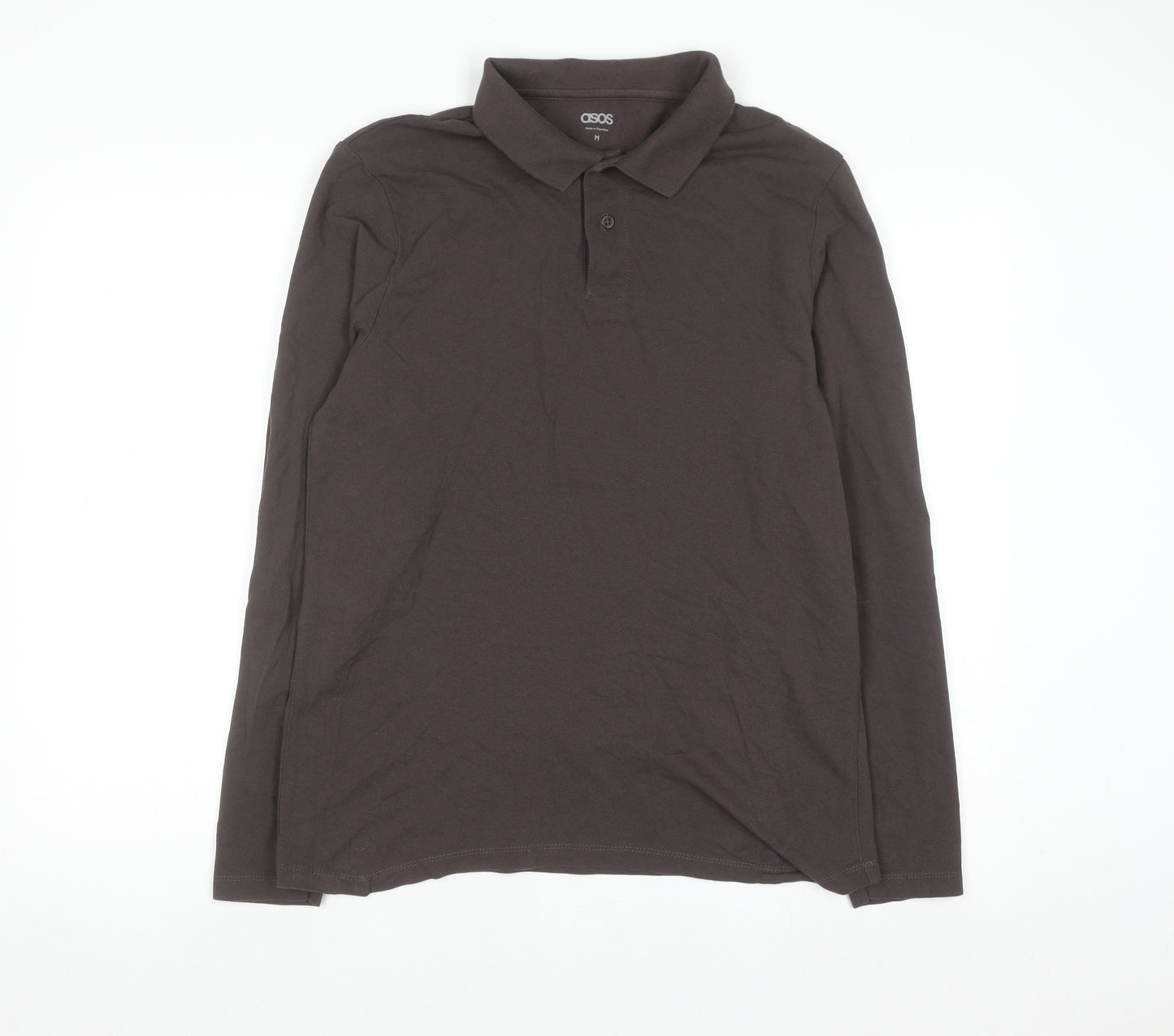 ASOS Men's Brown Long Sleeve Cotton Polo Shirt M Regular Fit