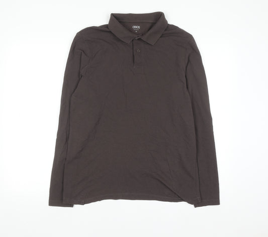 ASOS Men's Brown Long Sleeve Cotton Polo Shirt M Regular Fit
