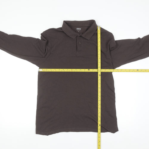 ASOS Men's Brown Long Sleeve Cotton Polo Shirt M Regular Fit
