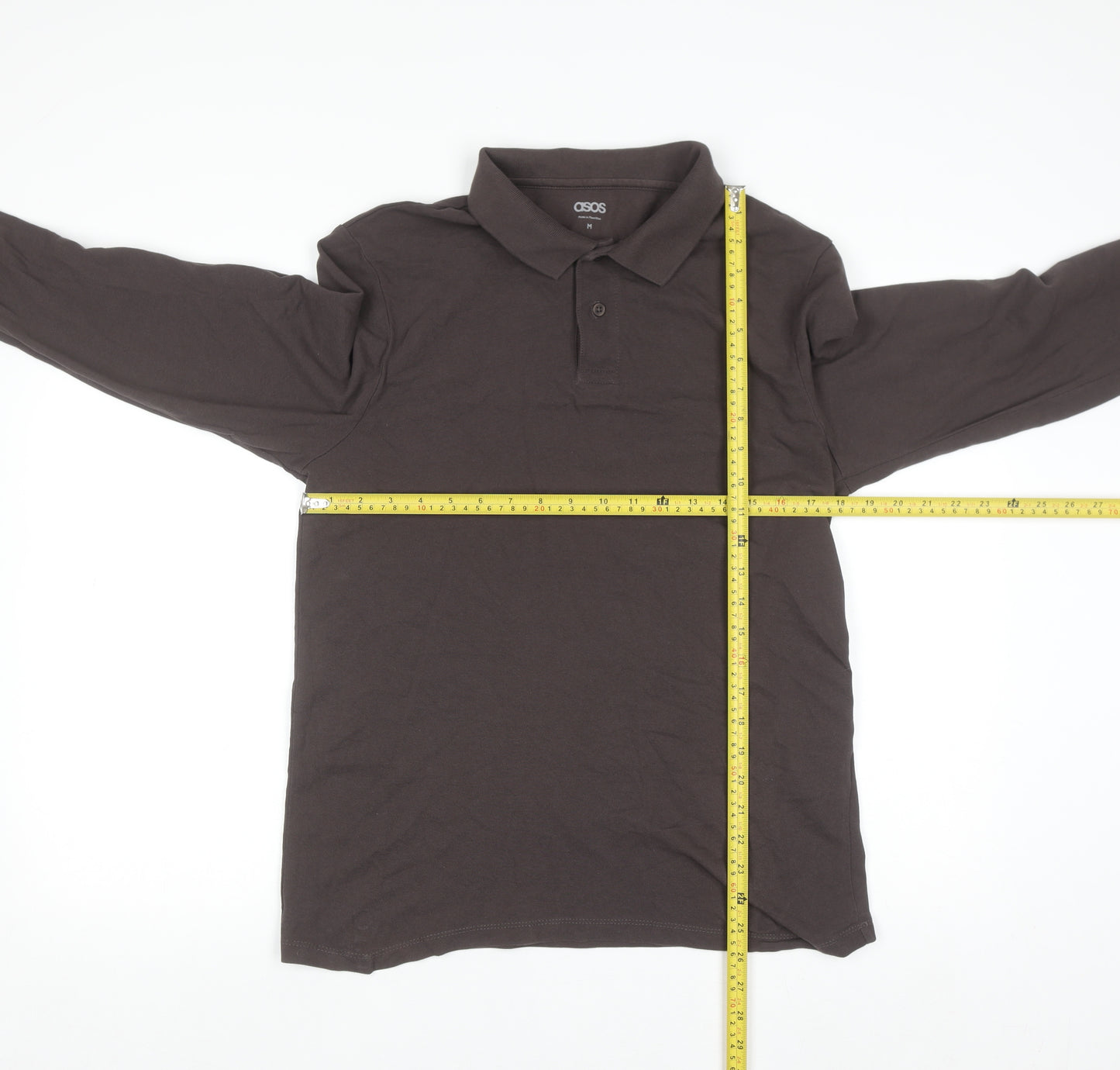 ASOS Men's Brown Long Sleeve Cotton Polo Shirt M Regular Fit