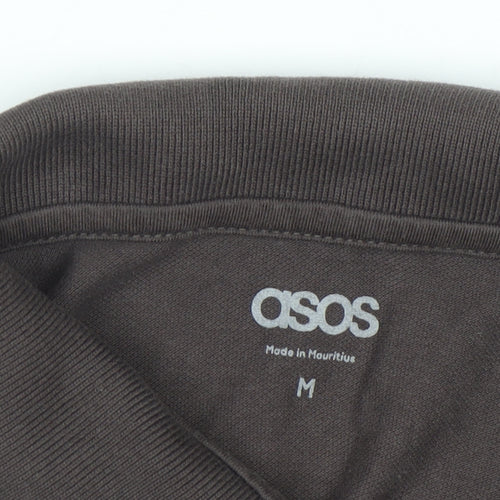 ASOS Men's Brown Long Sleeve Cotton Polo Shirt M Regular Fit