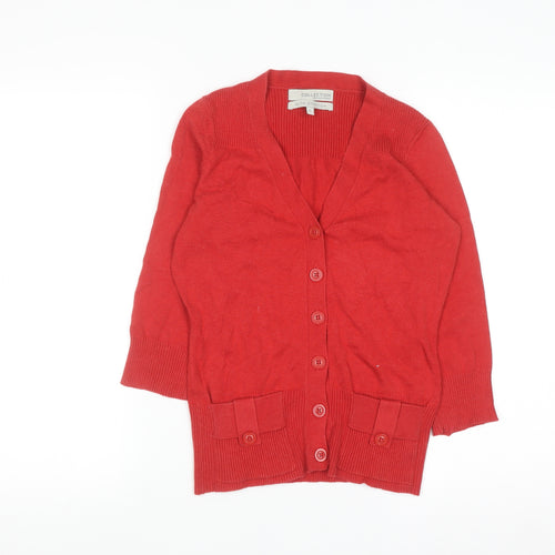 John Lewis Women Red V-Neck 3/4 Sleeve Cotton Knit Cardigan S