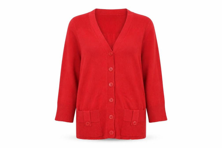 John Lewis Women Red V-Neck 3/4 Sleeve Cotton Knit Cardigan S