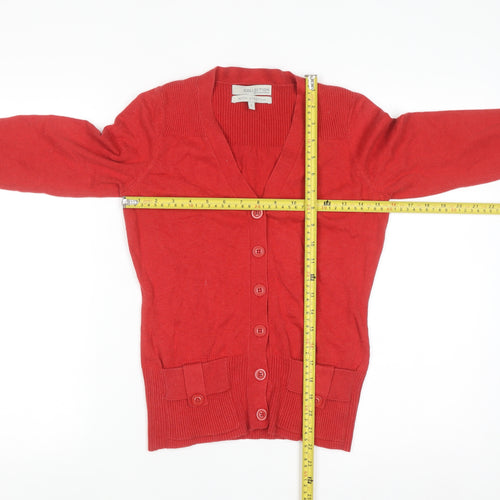 John Lewis Women Red V-Neck 3/4 Sleeve Cotton Knit Cardigan S