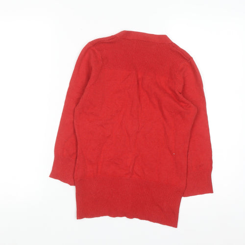 John Lewis Women Red V-Neck 3/4 Sleeve Cotton Knit Cardigan S