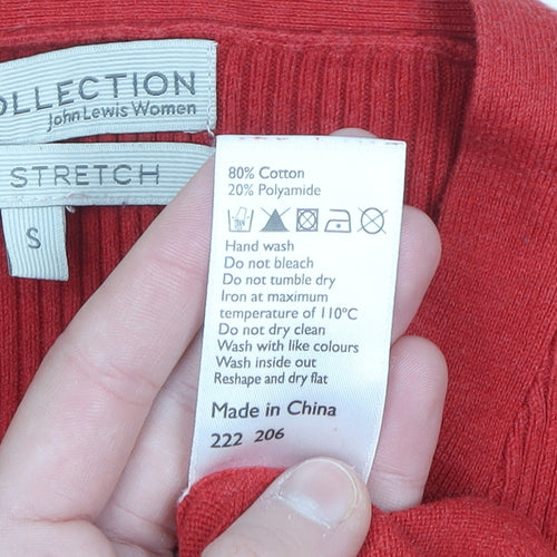John Lewis Women Red V-Neck 3/4 Sleeve Cotton Knit Cardigan S