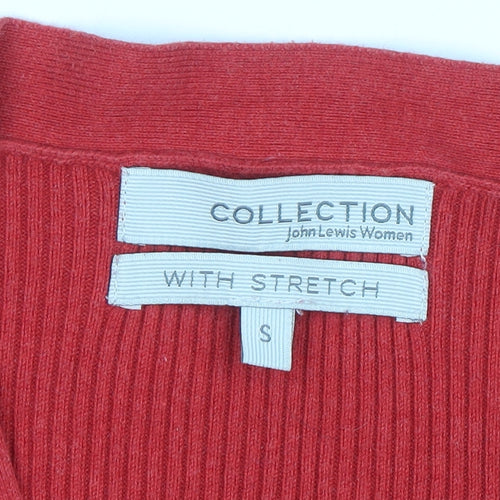 John Lewis Women Red V-Neck 3/4 Sleeve Cotton Knit Cardigan S