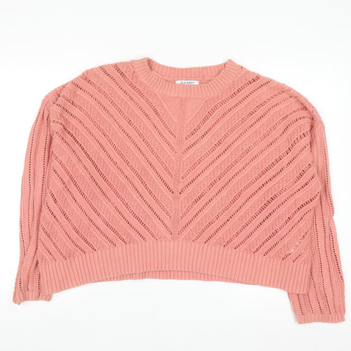Old Navy Women Pink Open-Knit Cotton Pullover Jumper XL