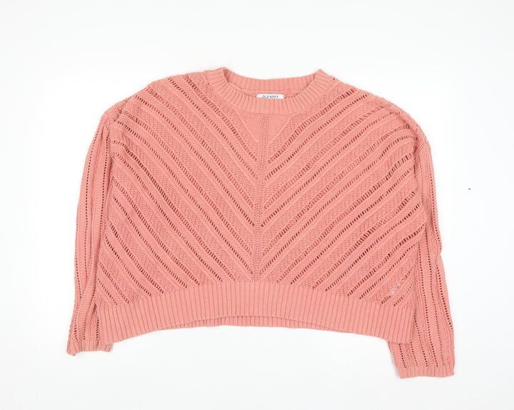 Old Navy Women Pink Open-Knit Cotton Pullover Jumper XL