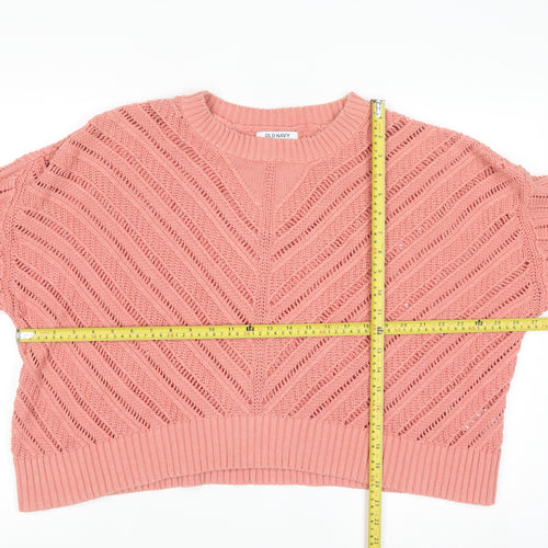 Old Navy Women Pink Open-Knit Cotton Pullover Jumper XL