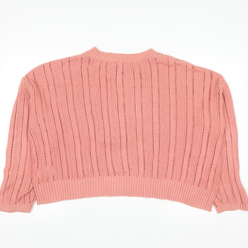 Old Navy Women Pink Open-Knit Cotton Pullover Jumper XL
