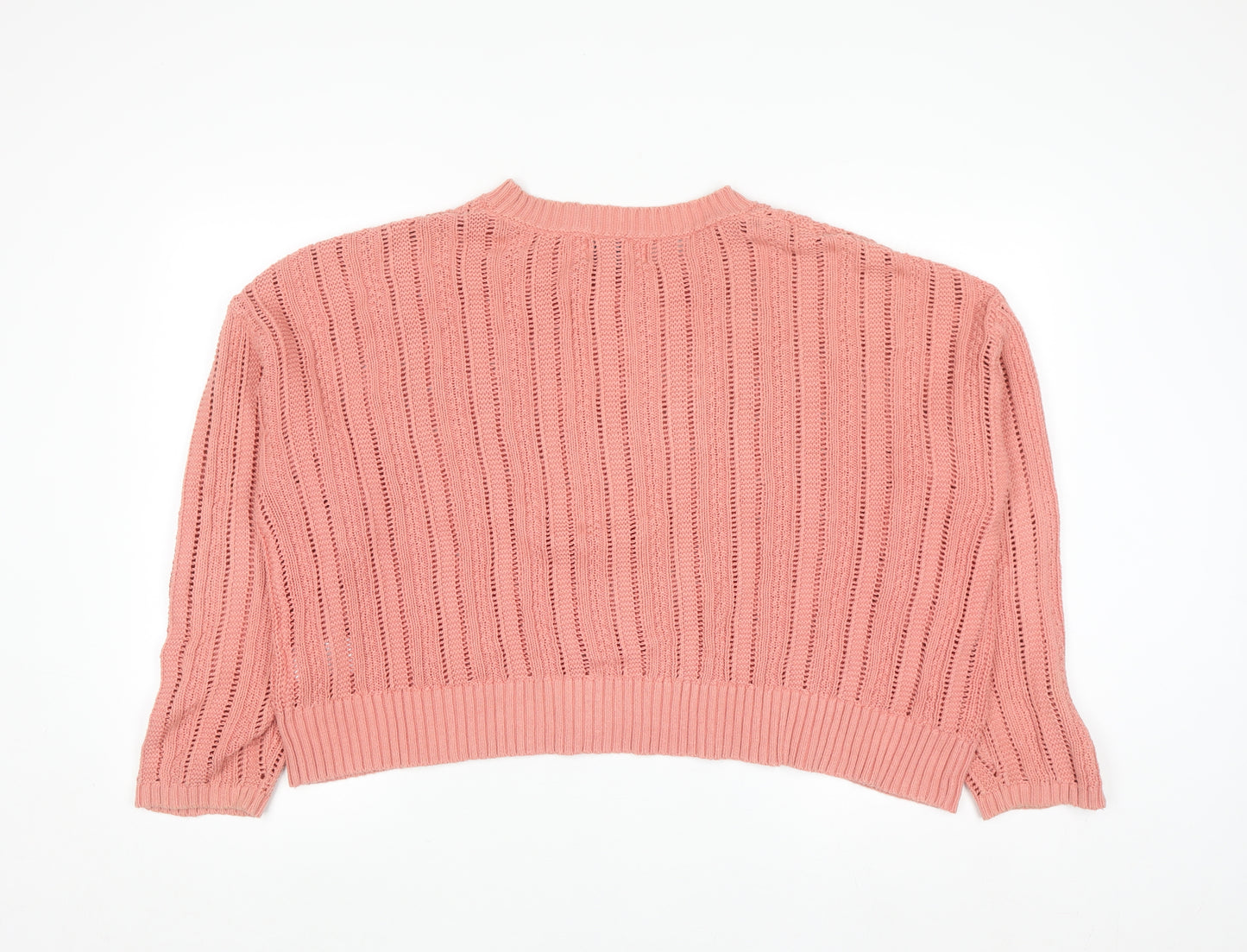 Old Navy Women Pink Open-Knit Cotton Pullover Jumper XL