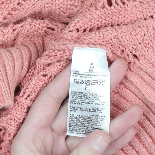 Old Navy Women Pink Open-Knit Cotton Pullover Jumper XL
