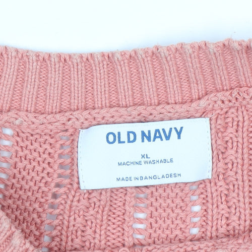 Old Navy Women Pink Open-Knit Cotton Pullover Jumper XL