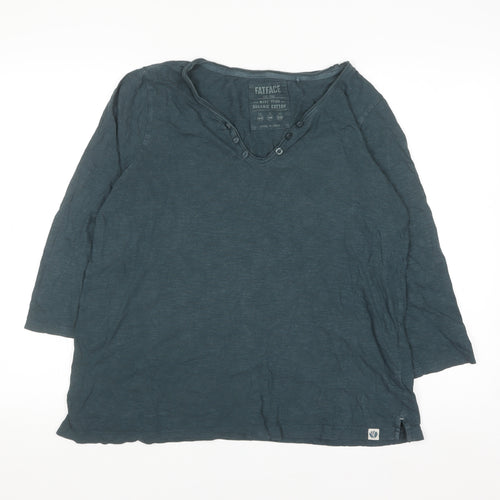 FatFace Womens Blue Organic Cotton Henley 3/4 Sleeve T-Shirt Size 14