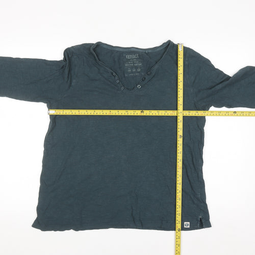 FatFace Womens Blue Organic Cotton Henley 3/4 Sleeve T-Shirt Size 14