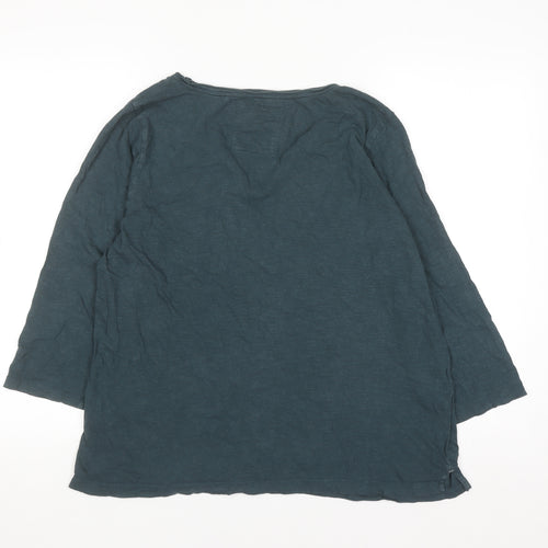 FatFace Womens Blue Organic Cotton Henley 3/4 Sleeve T-Shirt Size 14