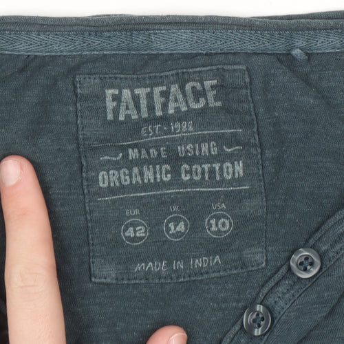 FatFace Womens Blue Organic Cotton Henley 3/4 Sleeve T-Shirt Size 14