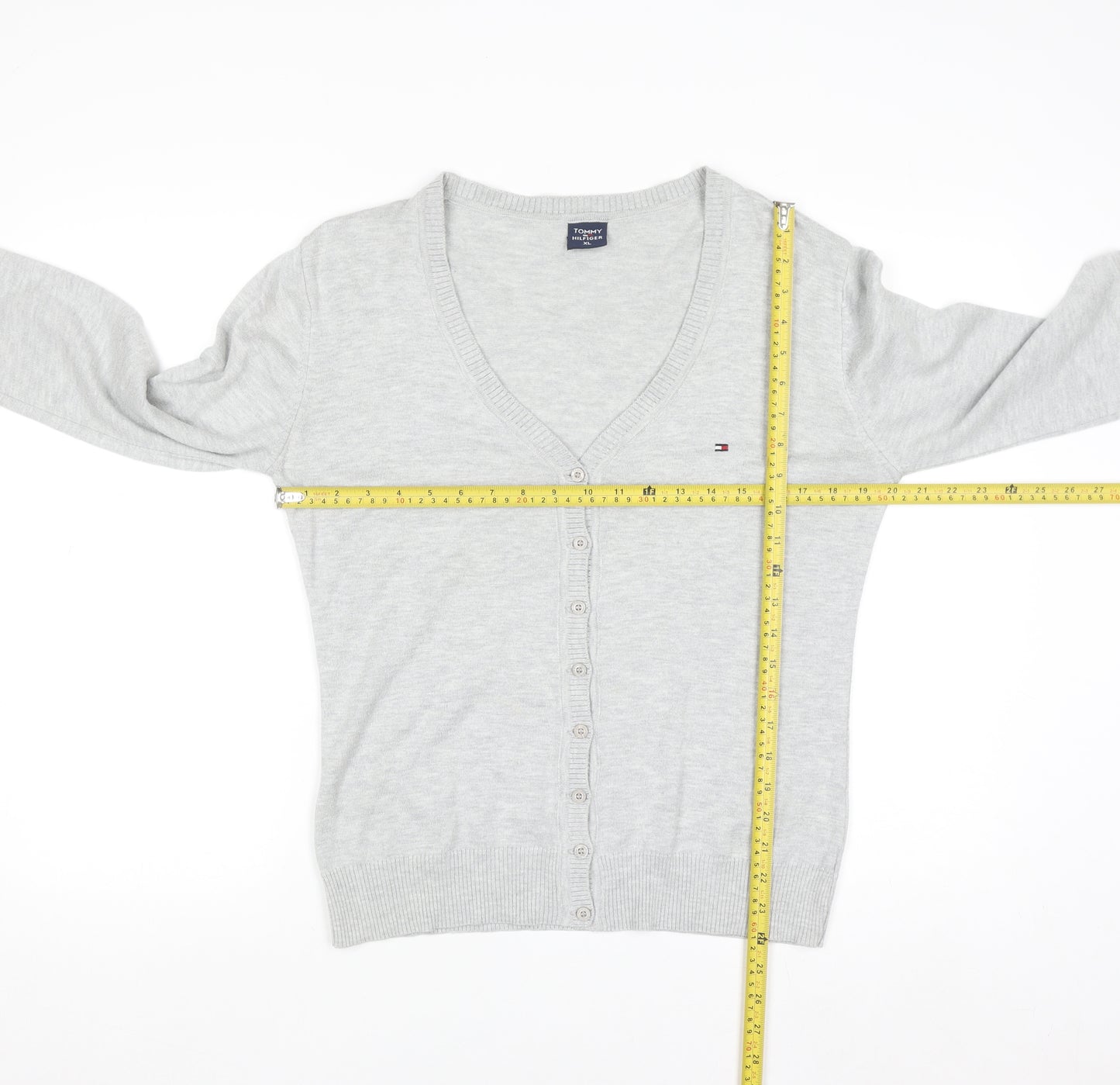 Tommy Hilfiger Men’s Grey Cotton V-Neck Cardigan XL