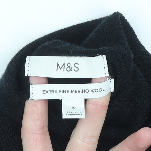 Marks and Spencer Women’s Black Merino Wool Roll Neck Jumper Size 10