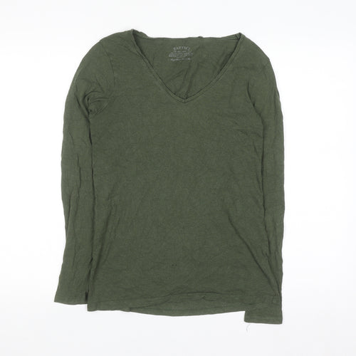 FatFace Women's Green Long Sleeve V-Neck Basic Top Size 12
