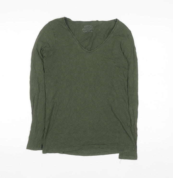 FatFace Women's Green Long Sleeve V-Neck Basic Top Size 12