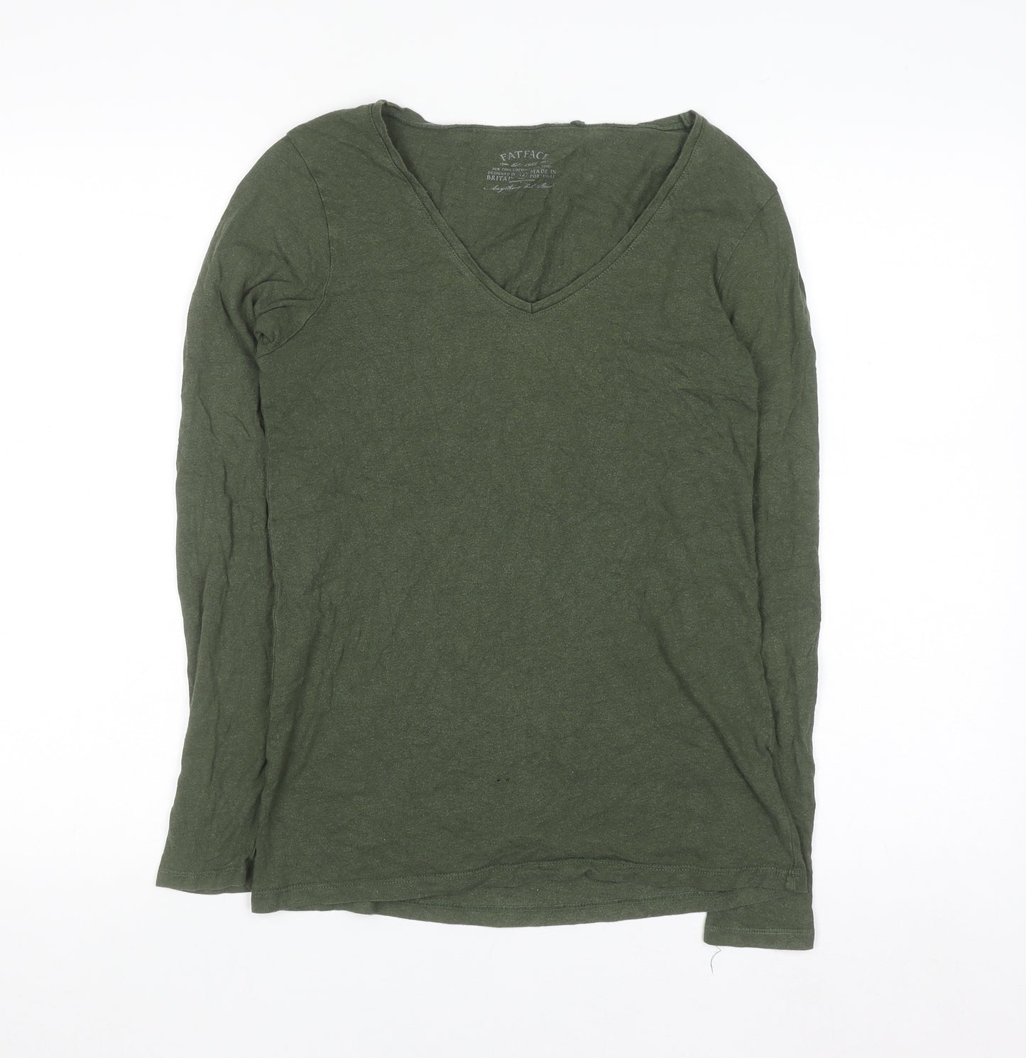 FatFace Women's Green Long Sleeve V-Neck Basic Top Size 12