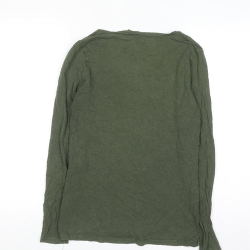 FatFace Women's Green Long Sleeve V-Neck Basic Top Size 12