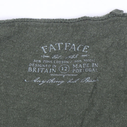 FatFace Women's Green Long Sleeve V-Neck Basic Top Size 12