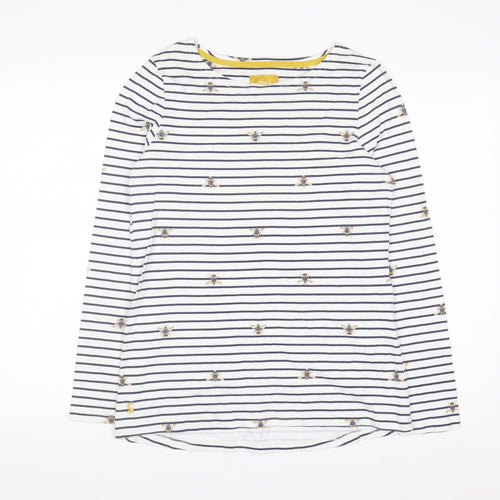 Joules Women White Bee Embroidered Striped Cotton Long Sleeve Top UK 12