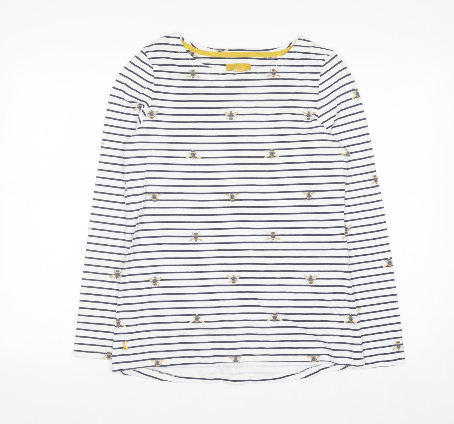 Joules Women White Bee Embroidered Striped Cotton Long Sleeve Top UK 12