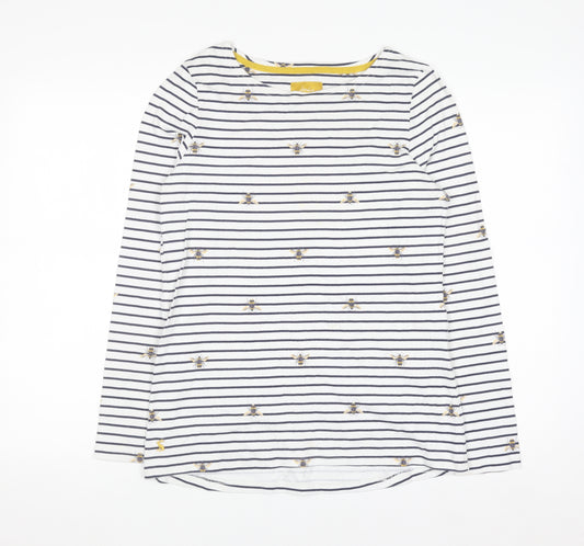 Joules Women White Bee Embroidered Striped Cotton Long Sleeve Top UK 12
