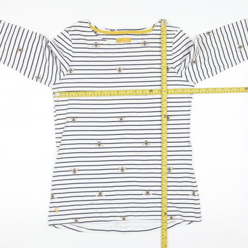 Joules Women White Bee Embroidered Striped Cotton Long Sleeve Top UK 12