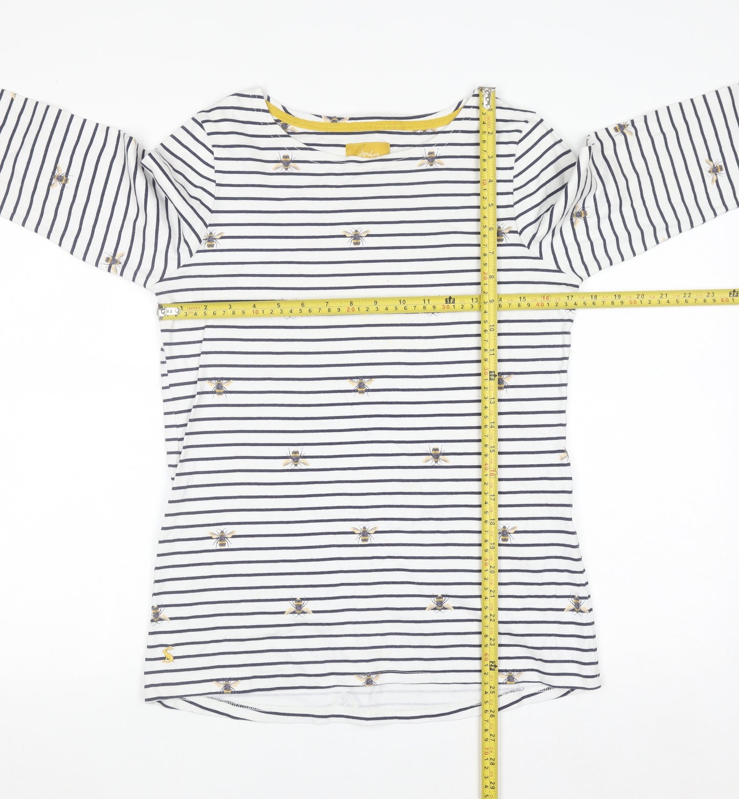 Joules Women White Bee Embroidered Striped Cotton Long Sleeve Top UK 12