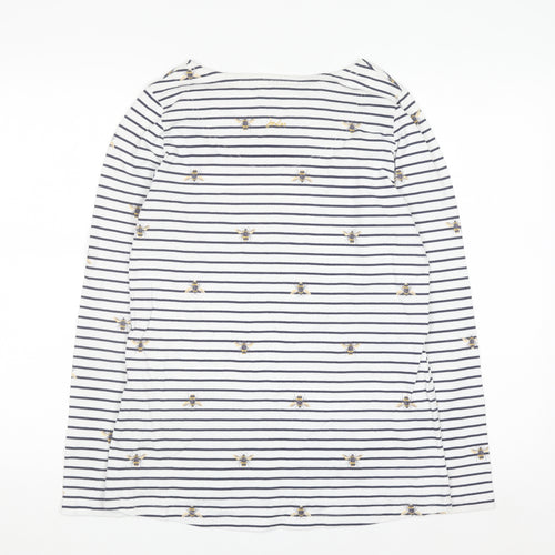 Joules Women White Bee Embroidered Striped Cotton Long Sleeve Top UK 12