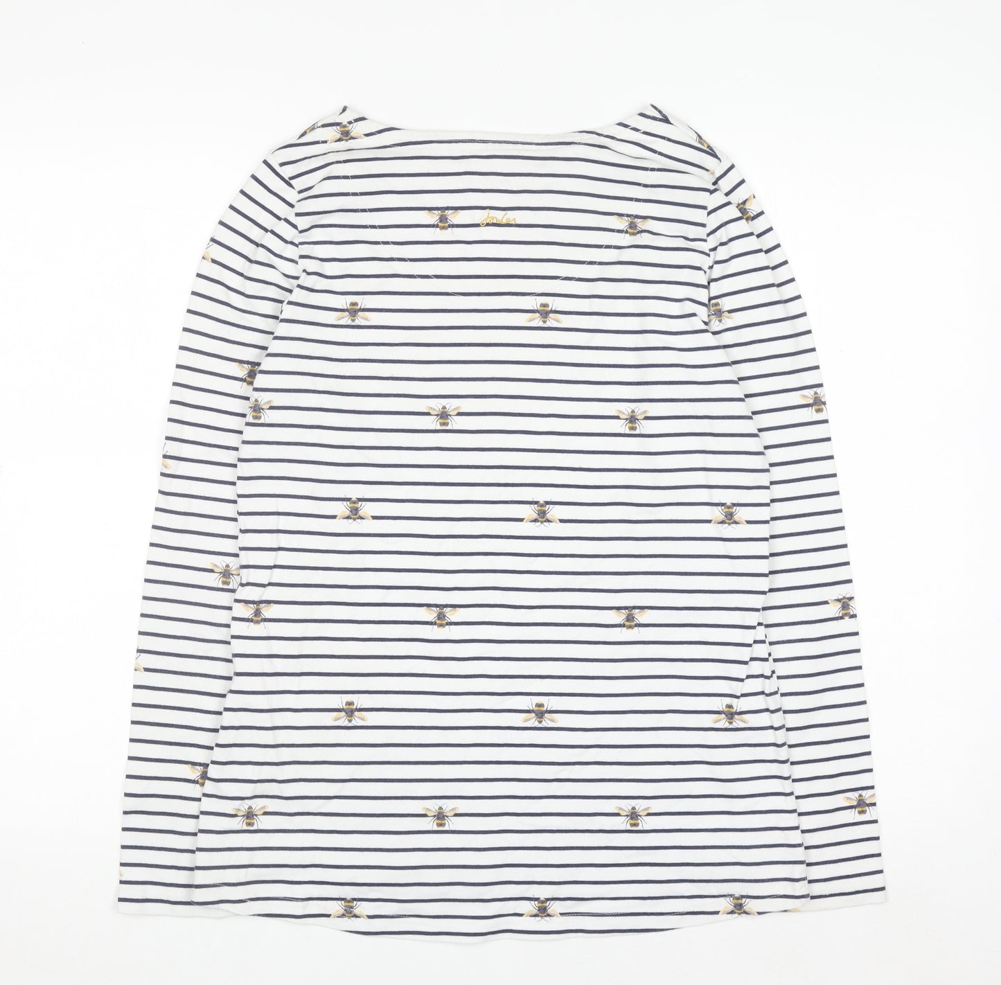 Joules Women White Bee Embroidered Striped Cotton Long Sleeve Top UK 12