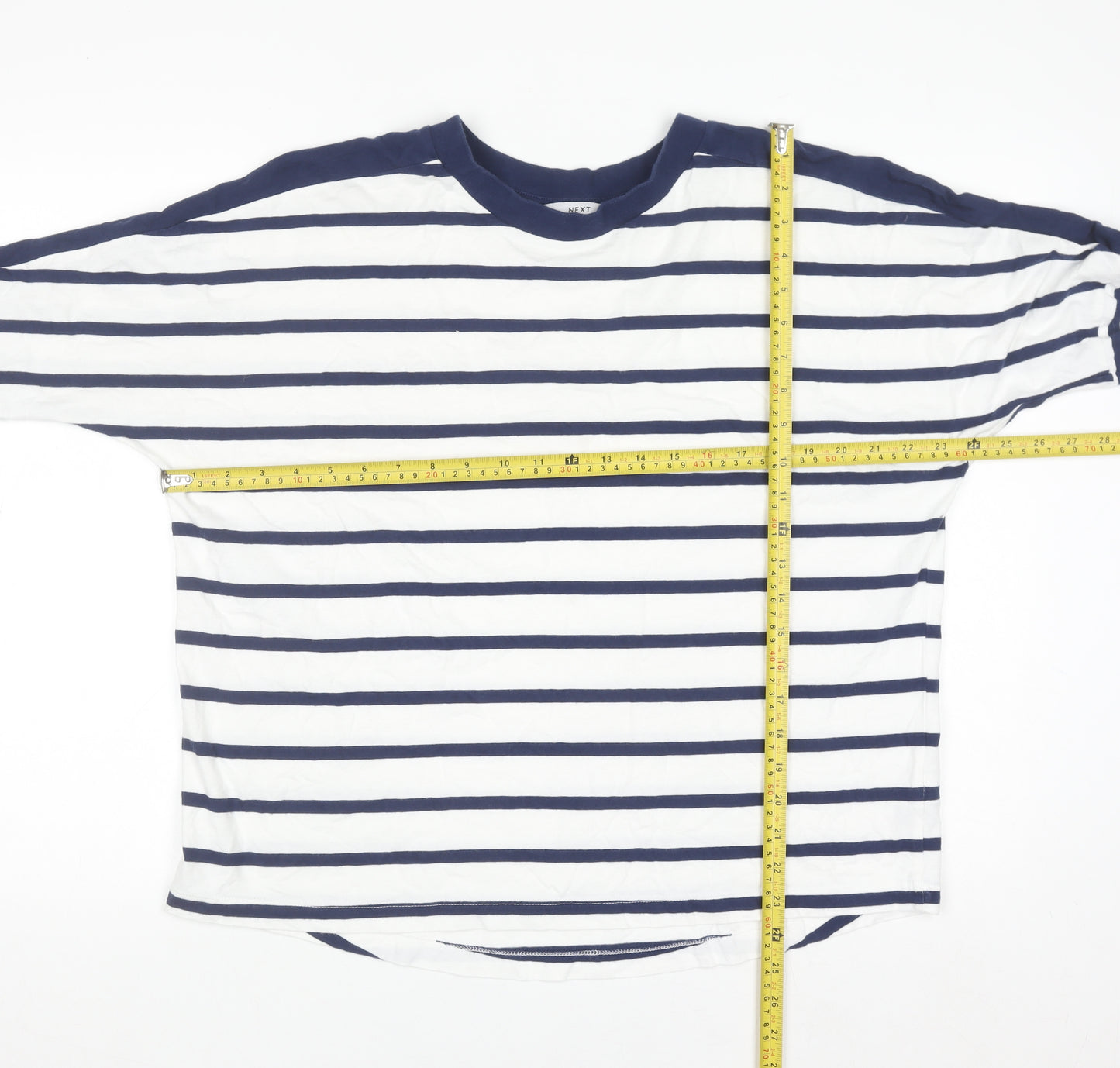 Next Women’s White Navy Striped Long Sleeve Cotton T-Shirt L