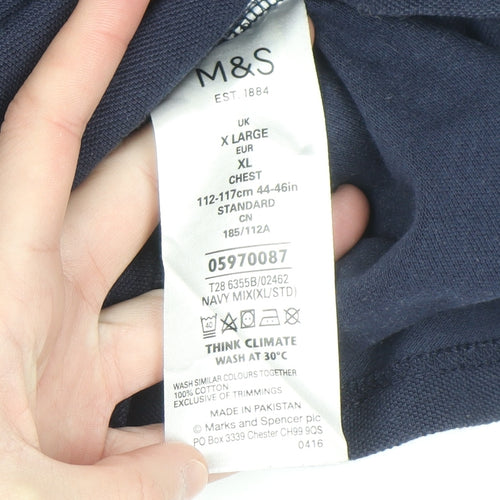 Marks and Spencer Blue Harbour Men's Blue XL Cotton Polo Shirt