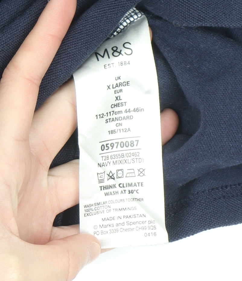 Marks and Spencer Blue Harbour Men's Blue XL Cotton Polo Shirt