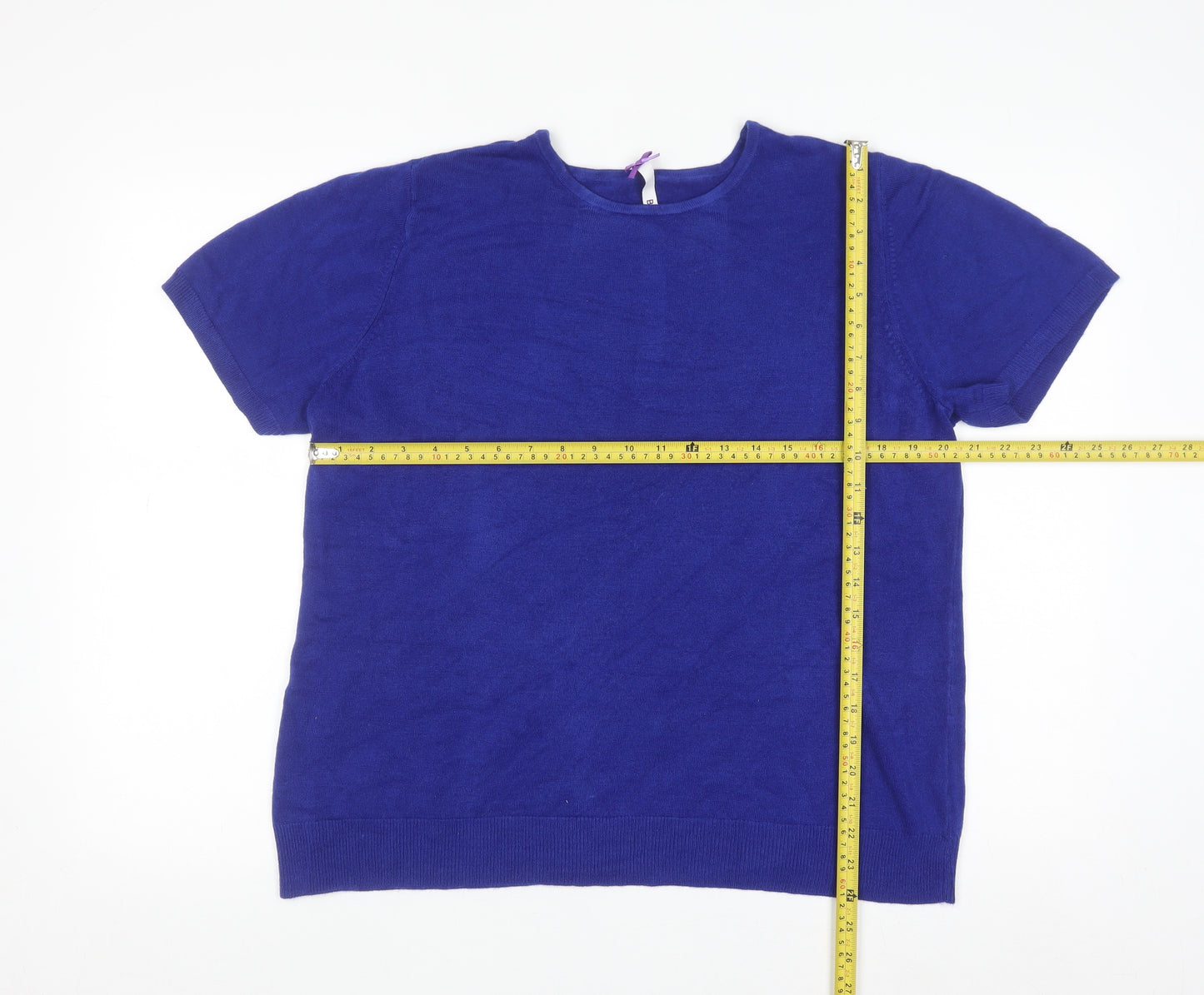 BHS Women’s Electric Blue Short Sleeve Acrylic Pullover Jumper Size 20