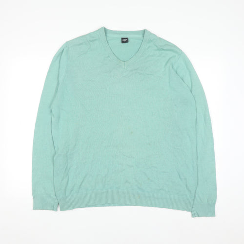Cotton Traders Men’s Green V-Neck Cotton Jumper Size L