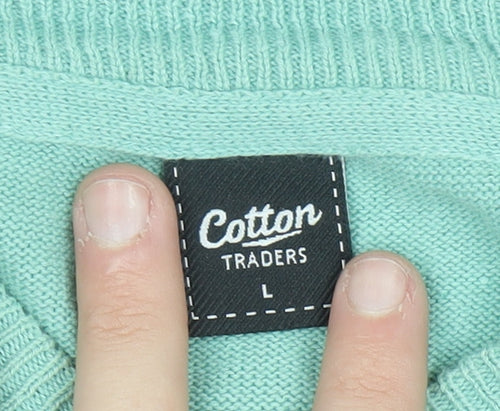 Cotton Traders Men’s Green V-Neck Cotton Jumper Size L