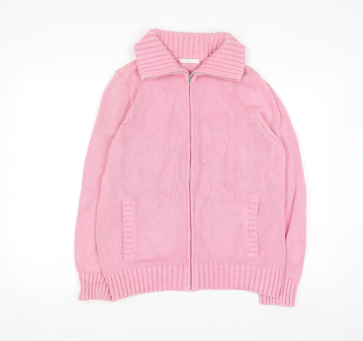 Marks and Spencer Women’s Pink Full Zip Cotton Blend Cardigan UK 18