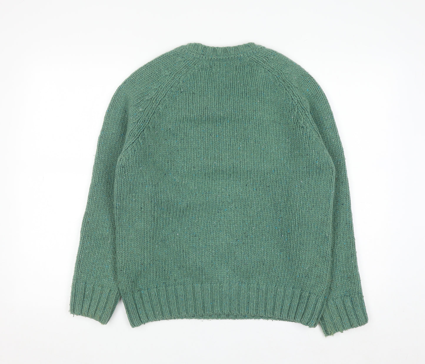 TWOTHIRDS Men’s Green Wool Crew Neck Chunky Knit Jumper Size S