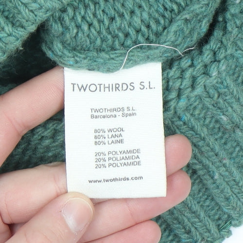 TWOTHIRDS Men’s Green Wool Crew Neck Chunky Knit Jumper Size S