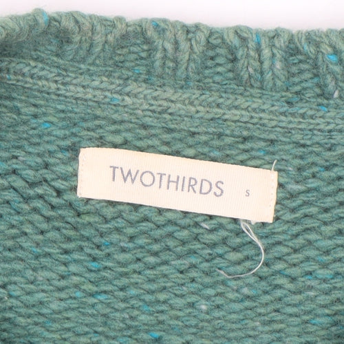 TWOTHIRDS Men’s Green Wool Crew Neck Chunky Knit Jumper Size S