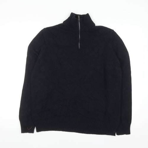 Marks and Spencer Men's Black XL Lambswool 1/2 Zip Jumper
